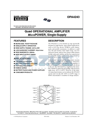 OPA4243EA datasheet - Quad OPERATIONAL AMPLIFIER MicroPOWER, Single-Supply