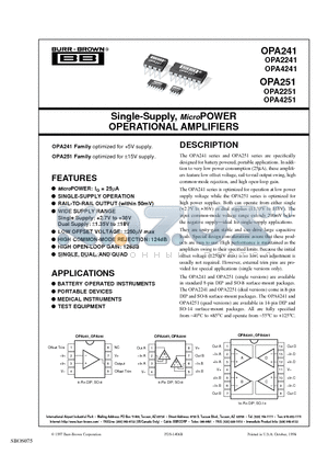 OPA4251 datasheet - Single-Supply, MicroPOWER OPERATIONAL AMPLIFIERS