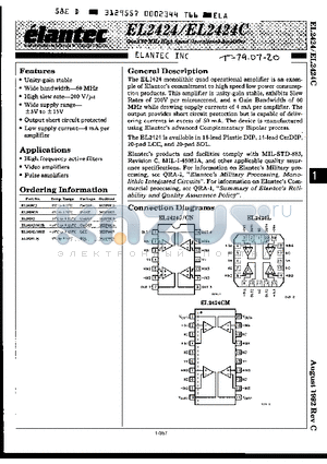 EL2424CN datasheet - Quad 60 MHz High Speed Operational Amplifier