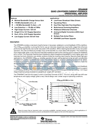 OPA4684M datasheet - QUAD LOW-POWER CURRENT-FEEDBACK OPERATIONAL AMPLIFIER