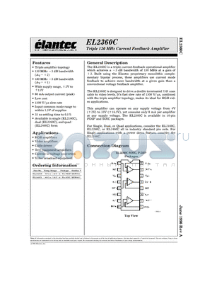 EL2360C datasheet - Triple 130 MHz Current Feedback Amplifier