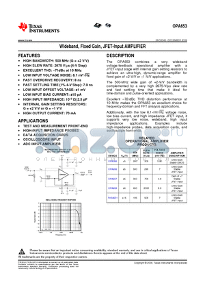 OPA653IDRBT datasheet - Wideband, Fixed Gain, JFET-Input AMPLIFIER