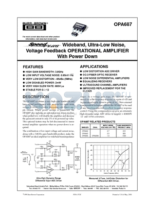 OPA687 datasheet - Wideband, Ultra-Low Noise, Voltage Feedback OPERATIONAL AMPLIFIER With Power Down