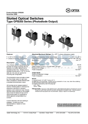 OPB355T datasheet - Slotted Op tical Switches