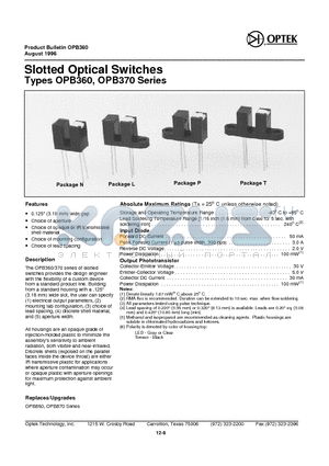 OPB370 datasheet - Slotted Op ti cal Switches