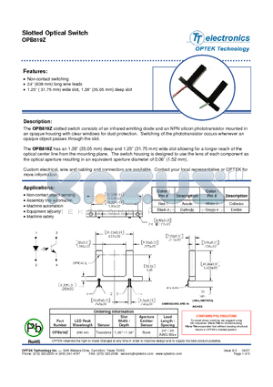 OPB819Z datasheet - Slotted Optical Switch