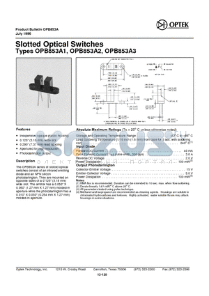 OPB853A2 datasheet - Slotted Optical Switches
