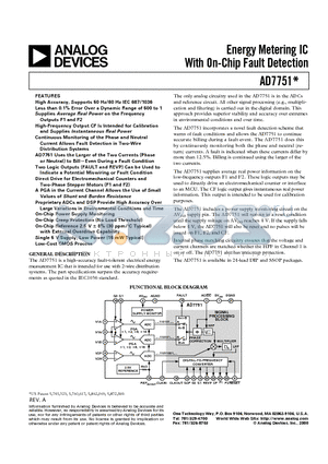AD7751AARS datasheet - Energy Metering IC With On-Chip Fault Detection