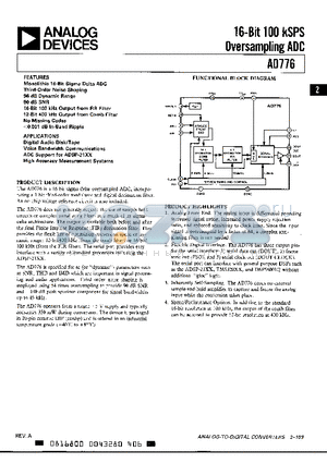 AD776AQ datasheet - 16-Bit 100 kSPS Oversampling ADC