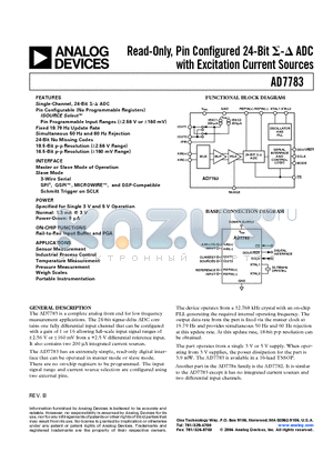 AD7783 datasheet - Read-Only, Pin Configured 24-Bit ADC with Excitation Current Sources