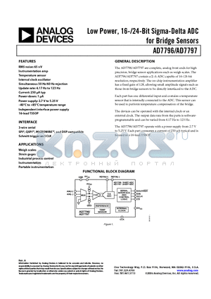AD7796BRUZ-REEL datasheet - Low Power, 16-/24-Bit Sigma-Delta ADC for Bridge Sensors