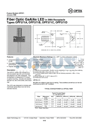 OPF371C datasheet - Fiber Optic GaA lAs LED