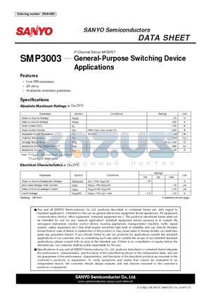 SMP3003 datasheet - P-Channel Silicon MOSFET General-Purpose Switching Device Applications