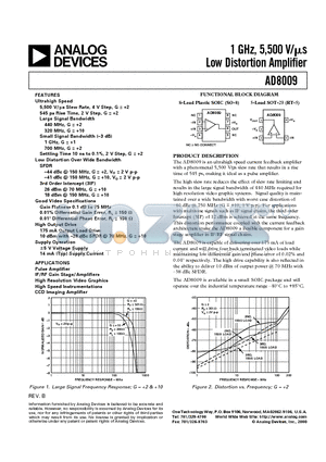 AD8009ART-REEL7 datasheet - 1 GHz, 5,500 V/us Low Distortion Amplifier