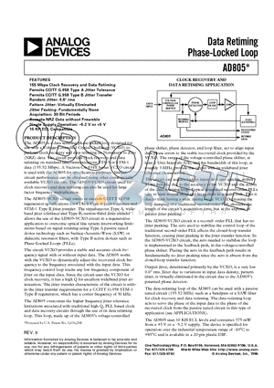 AD805BN datasheet - DATA RETIMING PHASE LOCKED LOOP