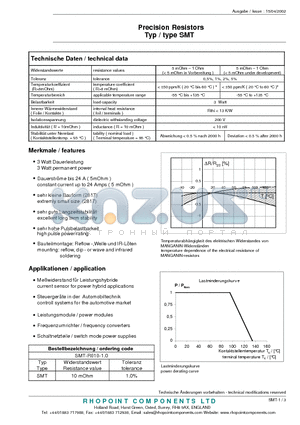 SMT-R010-1.0 datasheet - Precision Resistors
