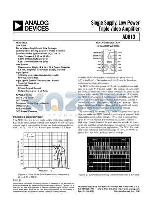 AD813ACHIPS datasheet - Single Supply, Low Power Triple Video Amplifier