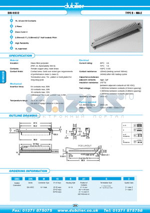 DBCDINM16BAB1S3 datasheet - DIN 41612 TYPE B - MALE