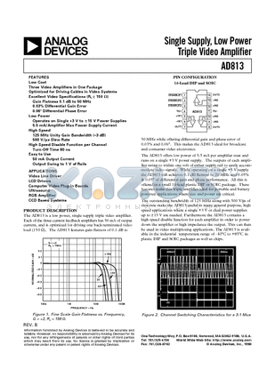 AD813AR-14 datasheet - Single Supply, Low Power Triple Video Amplifier