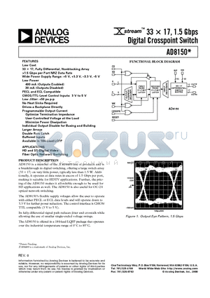 AD8150 datasheet - 33 x 17, 1.5 Gbps Digital Crosspoint Switch