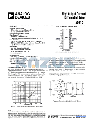 AD815 datasheet - High Output Current Differential Driver