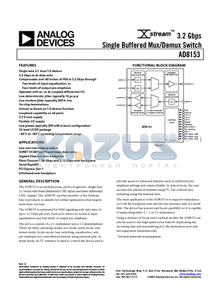AD8153ACPZ-RL7 datasheet - 3.2 Gbps Single Buffered Mux/Demux Switch