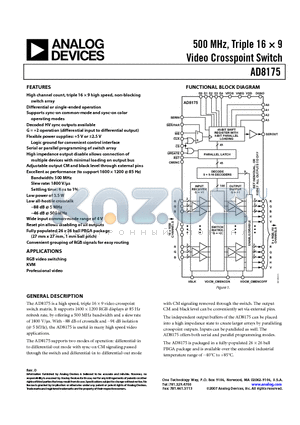 AD8175ABPZ datasheet - Video Crosspoint Switch