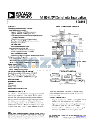 AD8191 datasheet - 4:1 HDMI/DVI Switch with Equalization