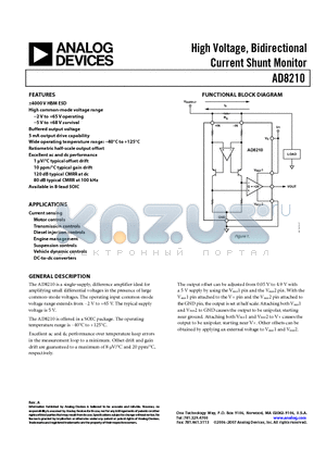 AD8210_07 datasheet - High Voltage, Bidirectional Current Shunt Monitor