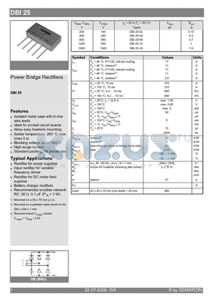 DBI25 datasheet - Power Bridge Rectifiers