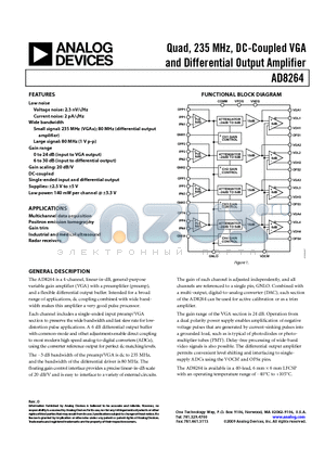 AD8264ACPZ-RL datasheet - Quad, 235 MHz, DC-Coupled VGA and Differential Output Amplifier