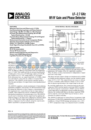 AD8302-EVAL datasheet - LF-2.7 GHz RF/IF Gain and Phase Detector