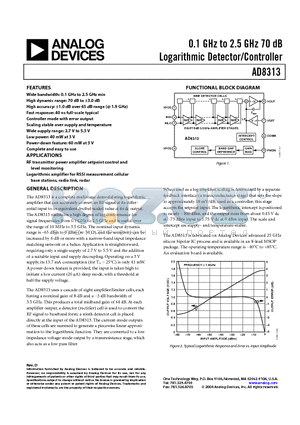 AD8313 datasheet - 0.1 GHz to 2.5 GHz 70 dB Logarithmic Detector/Controller