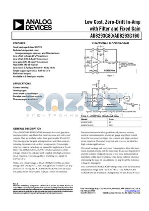 AD8293G160ARJZ-R2 datasheet - Low Cost, Zero-Drift In-Amp with Filter and Fixed Gain