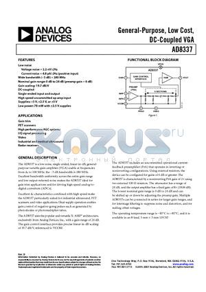 AD8337-EVAL-SS datasheet - General-Purpose, Low Cost, DC-Coupled VGA