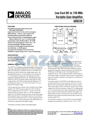 AD8330ACP-REEL7 datasheet - Low Cost DC to 150 MHz Variable Gain Amplifier