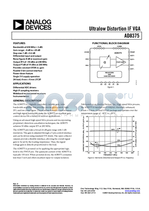 AD8375-EVALZ datasheet - Ultralow Distortion IF VGA