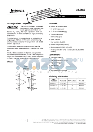 EL5185CS-T7 datasheet - 4ns High-Speed Comparator