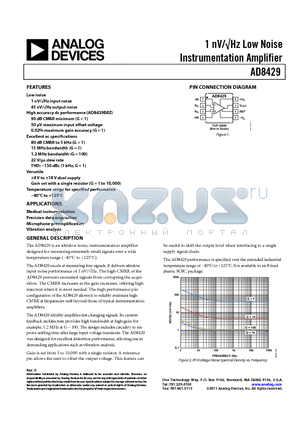 AD8429BRZ datasheet - 1 nV/Hz Low Noise Instrumentation Amplifier a4 V to a18 V dual supply