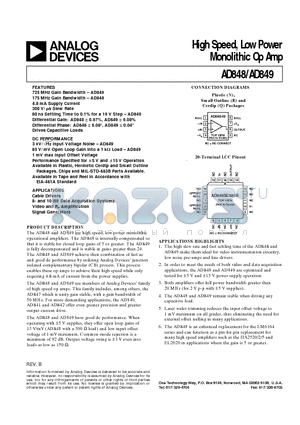 AD848JR2 datasheet - High Speed, Low Power Monolithic Op Amp