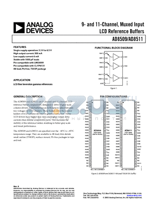 AD8509ARU datasheet - 9- and 11-Channel, Muxed Input LCD Reference Drivers