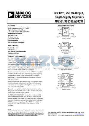 AD8531 datasheet - Low Cost, 250 mA Output, Single-Supply Amplifiers