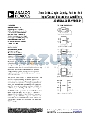 AD8552ARZ1 datasheet - Zero-Drift, Single-Supply, Rail-to-Rail Input/Output Operational Amplifiers