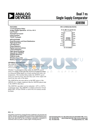AD8598ARU datasheet - Dual 7 ns Single Supply Comparator