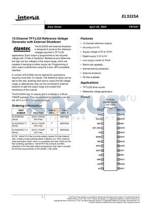 EL5325AIRZ-T13 datasheet - 12-Channel TFT-LCD Reference Voltage Generator with External Shutdown