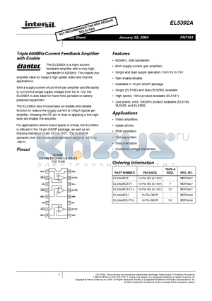 EL5392ACS datasheet - Triple 600MHz Current Feedback Amplifier with Enable