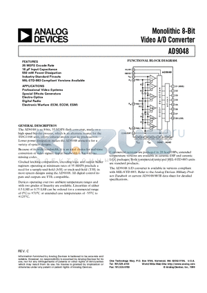 AD9048 datasheet - Monolithic 8-Bit Video A/D Converter