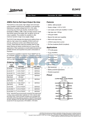 EL5412IRE datasheet - 40MHz Rail-to-Rail Input-Output Op Amp