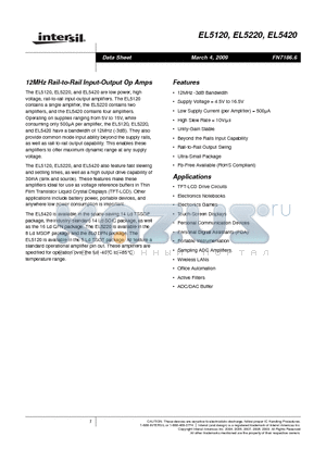 EL5420CS-T7 datasheet - 12MHz Rail-to-Rail Input-Output Op Amps