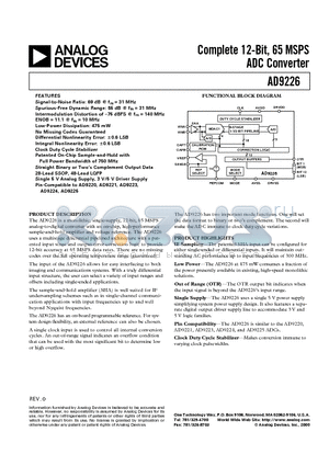 AD9226-EB datasheet - Complete 12-Bit, 65 MSPS ADC Converter